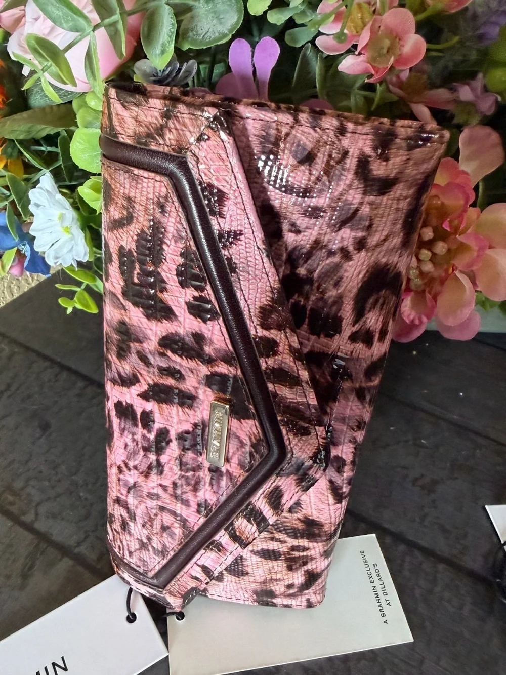 BRAHMIN VERONICA BLUSH WINSLET LEATHER WALLET ANIMAL PRINT LEOPARD NWT
